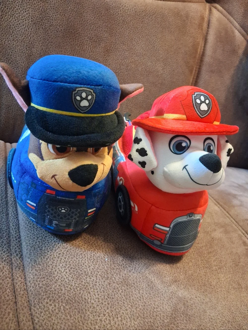 Paw Patrol Chase and Marshall Plush Vehicle Slippers Pair - Blue & Red Size 9-10